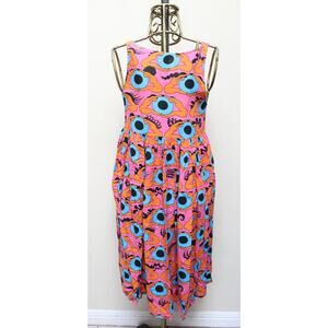 Nooworks Orange Psychedelic Eye Print Naomi Dress Size XS